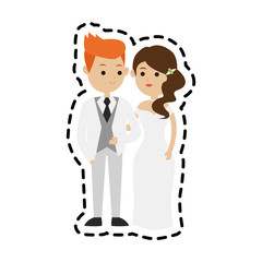 Obraz premium Bride and groom icon. Wedding marriage love and married design. Vector illustration