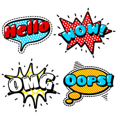 Fashion Patch Badges with Hello, WOW, OMG, Oops