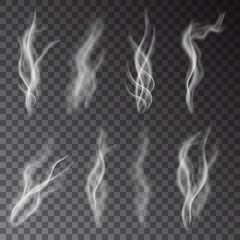 White vector smoke isolated on transparent background.