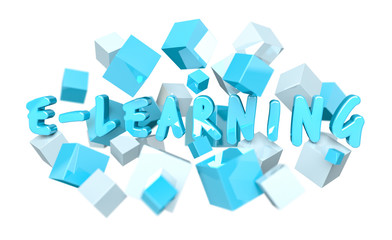 Floating 3D render e-learning presentation with cube