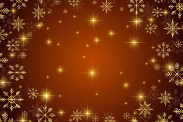 Christmas and Happy New Years background with golden snowflakes. Vector illustration.