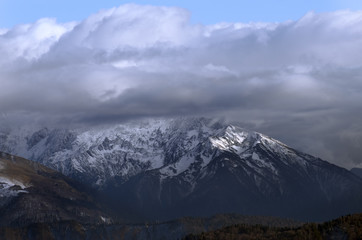 Alpine landscape in the snow.