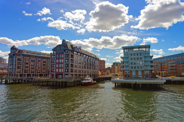 Naklejka premium Modern Buildings at Burroughs Wharf at Charles River Boston