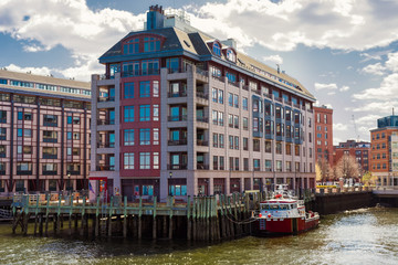 Modern Buildings at Burroughs Wharf at Charles River in Boston
