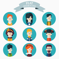 Fototapeta premium Set of flat people icons. Male and female faces avatars