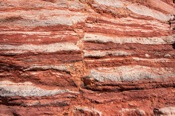 Layered sandstone wall in Red Canyon, Israel