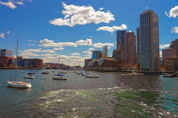 Yachts at Boston Wharf in Charles River and Financial district