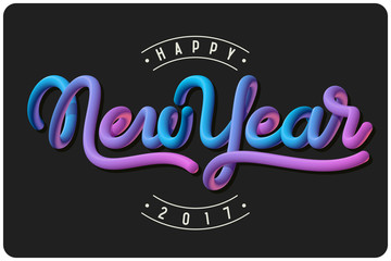 Happy New Year 2017 greeting card with vector colorful lettering composition
