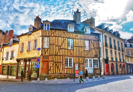 Half timbered houses in Rennes of Brittany France