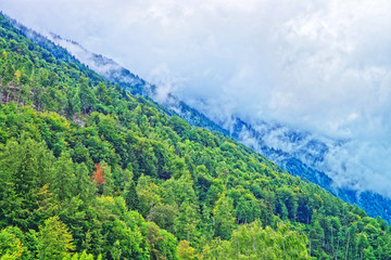 Fototapeta na wymiar Panorama with Brienzer Rothorn mountain Brienz in Bern in Switzerland