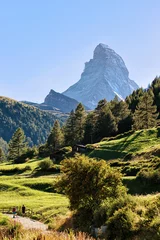 Cercles muraux Cervin Matterhorn mountain and valley with people in Zermatt Switzerland summer