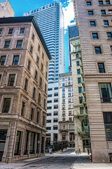 Fototapeta na wymiar Skyscrapers in Congress street in Financial District of downtown Boston