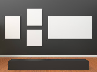 Modern Gallery Exhibition Contemporary Picture frame Simple on Black Wall Minimal Style