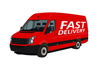 Fast delivery van on white background. Flat vector.