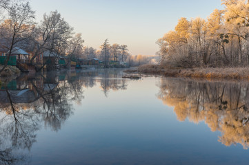 Beautiful morning on a Vorskla river at late autumn, Sumskaya oblast, Ukraine