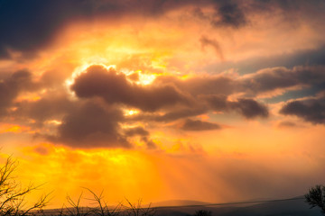 Dramatic clouds at the sunset