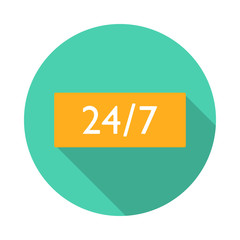 Open 24 hours a day and 7 days a week long shadow icon.
