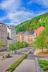 Promenade and historical street in Karlovy Vary