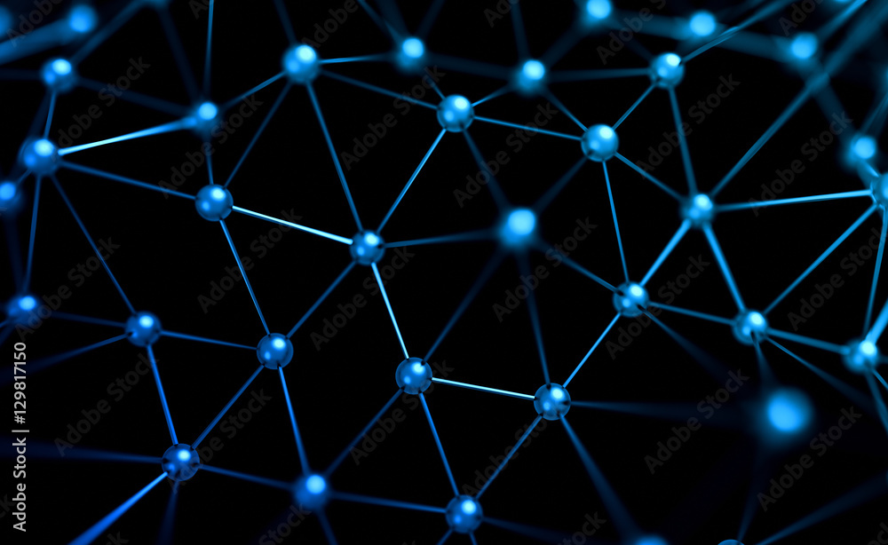 Aufkleber abstract 3d rendering of chaotic structure. plexus background with lines and spheres in empty space.