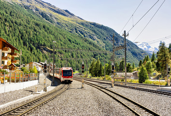 Train at Railway station in Zermatt Switzerland