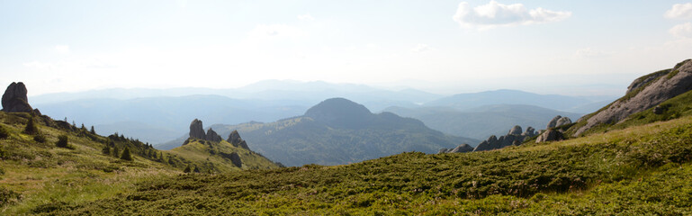Fototapeta na wymiar Beautiful landscape of Carpathian mountains in Romania, panorama view