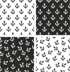 Boat or Tattoo Anchor Aligned & Random Seamless Pattern Set