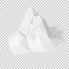 White 3D mountains, abstract low-poly, polygonal triangular mosaic elevation landscape with transparent background for web, presentations and prints. Vector illustration. Realistic 3D render design. - 129818385