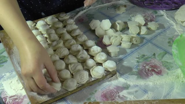 Making dumplings at home / Making dumplings at home using a special form for raviol