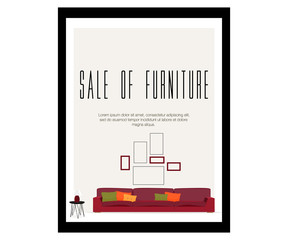 Furniture. Sale of furniture. Sofa with pillows, lamp and pictures.