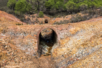 View of remains in antique exploitation of copper mine in village Sotiel Coronada in  Huelva,...