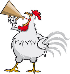 Rooster with megaphone, vector cartoon