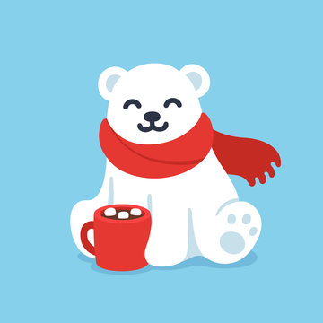 Cute polar bear with hot chocolate cup