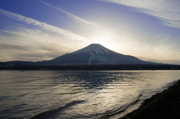 Fototapeta premium Sunset at Mount Fuji in autumn season, Yamanashi, Japan 