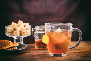 A transparent mug of tea