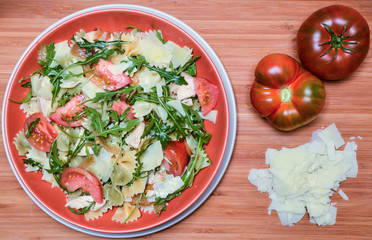 Pasta salad with cheese and tomatoes