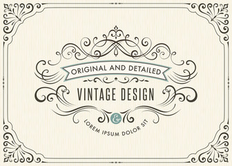 Horizontal vintage ornate greeting card with typographic design, calligraphy swirls and swashes. Can be used for retro invitations and royal certificates. Vector illustration.