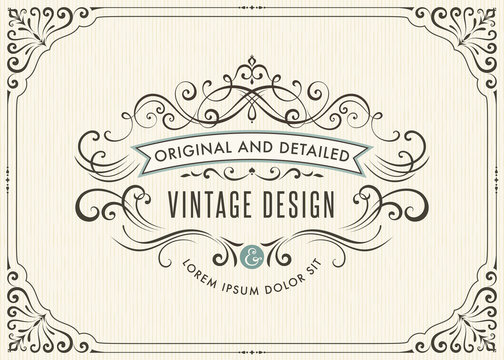 Horizontal vintage ornate greeting card with typographic design, calligraphy swirls and swashes. Can be used for retro invitations and royal certificates. Vector illustration.