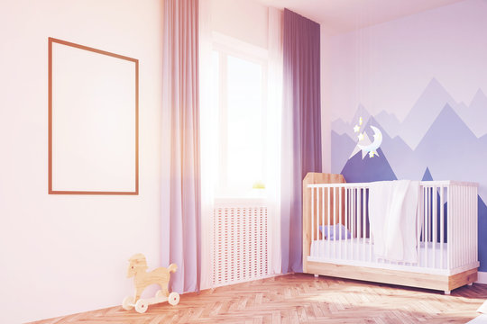 Baby's room with a crib and a poster, toned