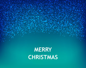 Merry Christmas card with falling snow on blue background. Vector illustration. EPS10
