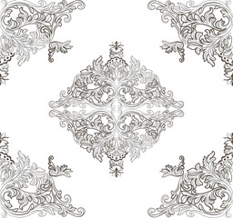 Vintage Baroque ornament floral pattern. Vector Retro Antique style Acanthus foliage. Decorative filigree texture