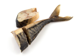 Smoked mackerel isolated on white background