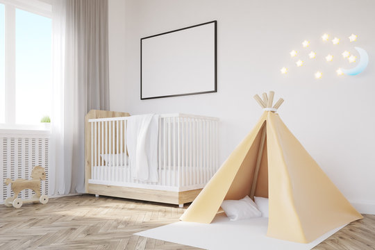 Baby's room. Crib, tent