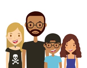 cartoon young couple and kids over white background. colorful design. vector illustration