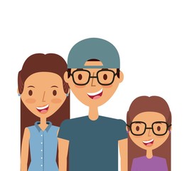 Fototapeta premium cartoon young couple and girl smiling over white background. colorful design. vector illustration