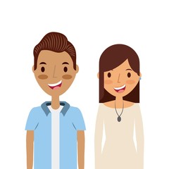 cartoon young couple smiling and wearing casual clothes over white background. colorful design. vector illustration
