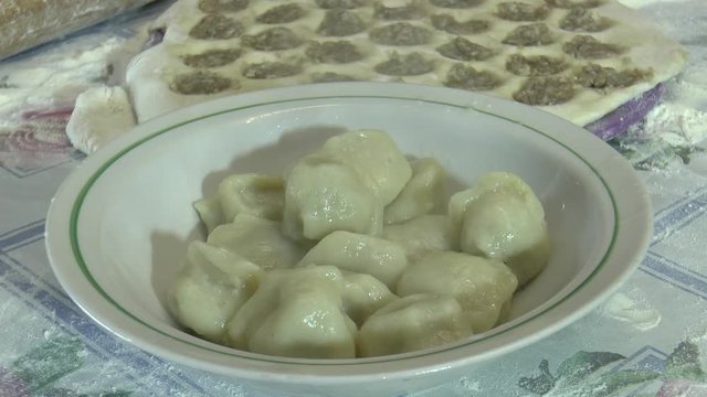 Making dumplings at home / Making dumplings at home using a special form for raviol