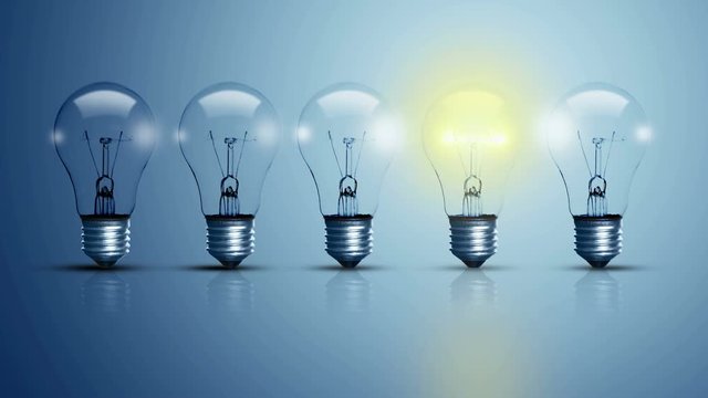 Five bulbs and one of them is glow and dying down 4K footage.