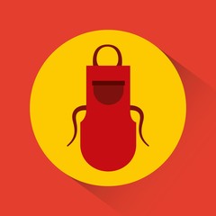 red apron kitchen accessory icon over yellow circle and red background. colorful design. vector illustration