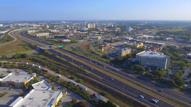 Aerial video of Highway I4 in Orlando FL