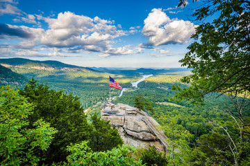 Naklejka premium View of Chimney Rock and Lake Lure at Chimney Rock State Park, N